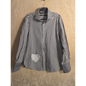 Bugatchi Uomo 15/41 Striped Dress Shirt Heart Appliqué Button Down Designer 406